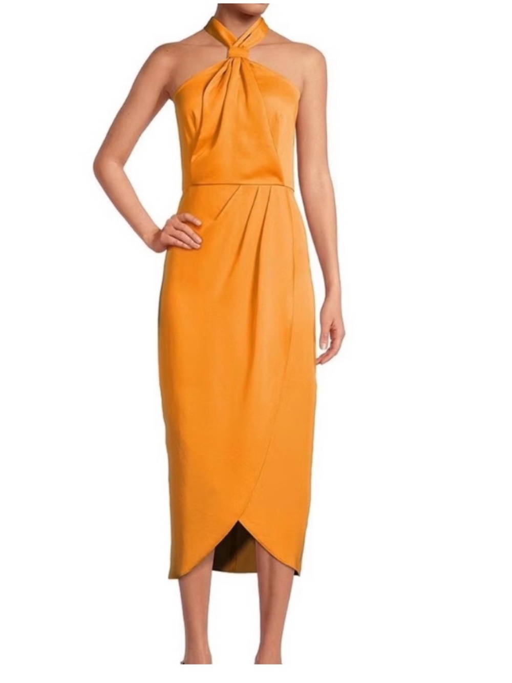 GIANI BINI ADDIE HALTER SLEEVELESS CREPE TULIP HEM MIDI DRESS